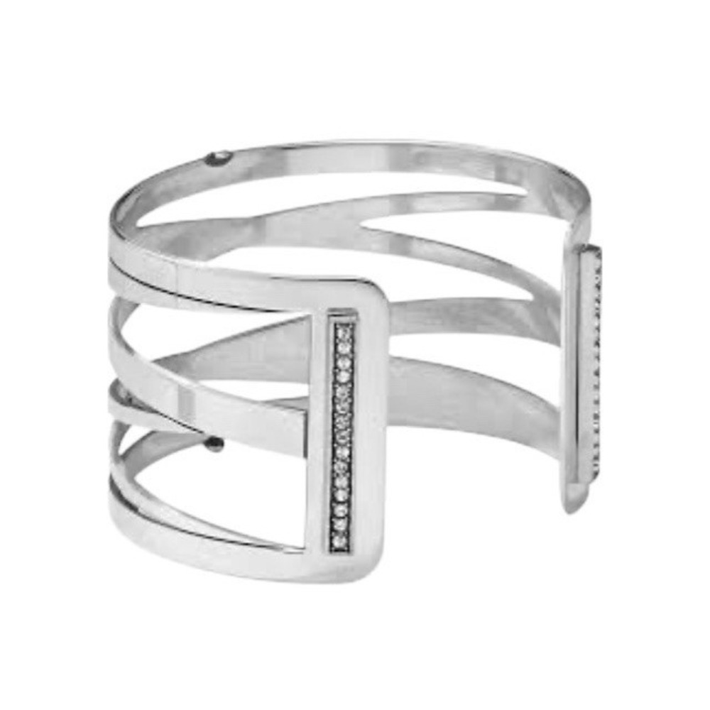 Brighton Christo Hinged Silver Tone Crystal Wide‎ Cuff Bracelet Rhinestone